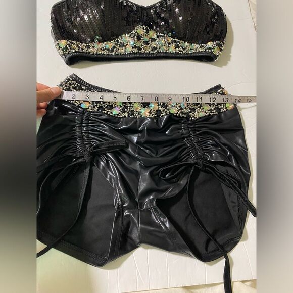 Glamour mature faux leather rocker goth Dance Custom solo costume 2 piece LA - Picture 10 of 13